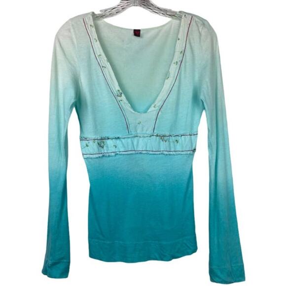 LANGUAGE LOS ANGELES Women's Size S Boho V-Neck Ombre Embroidered Top - Picture 1 of 7